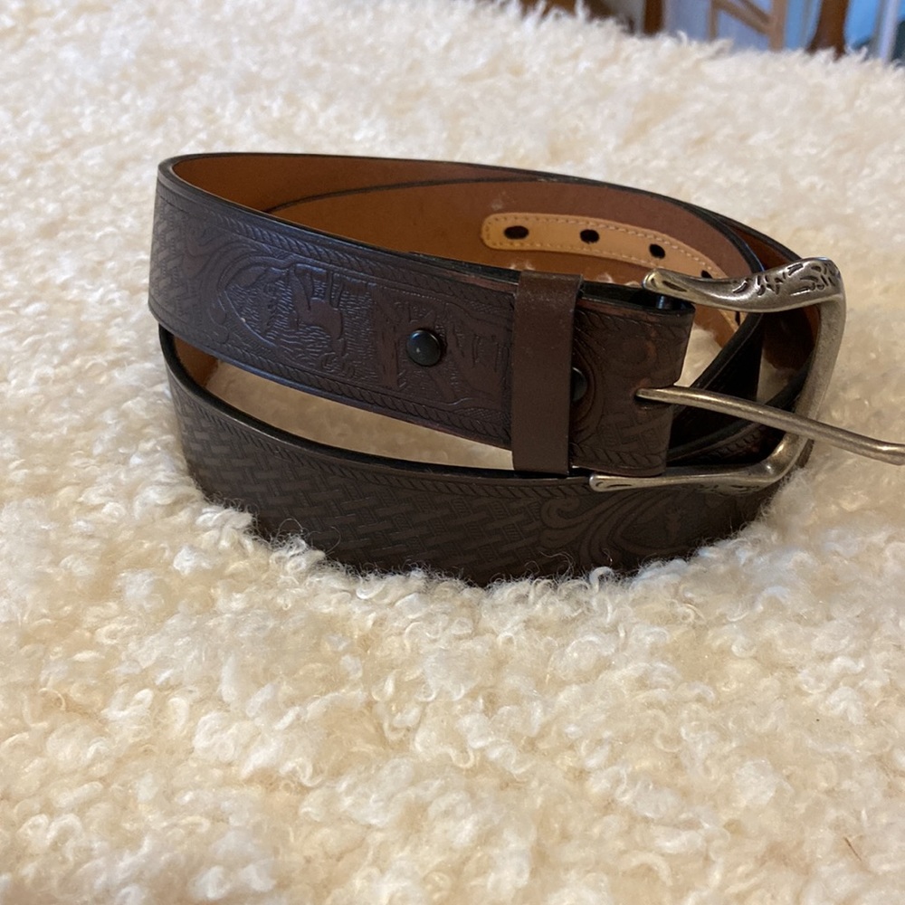 Embossed Dark Brown Leather Belt